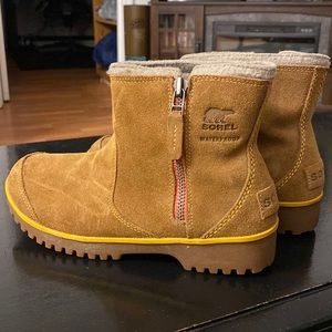 Sorel Women's Meadow Zip Pull-On Waterproof Boots Tan Brown Suede Size 8